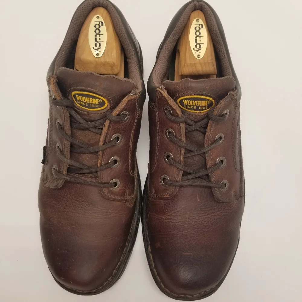 Wolverine Mens Size 9.5 Brown Leather Oxford Padded Heel Ortholite Dura Shocks